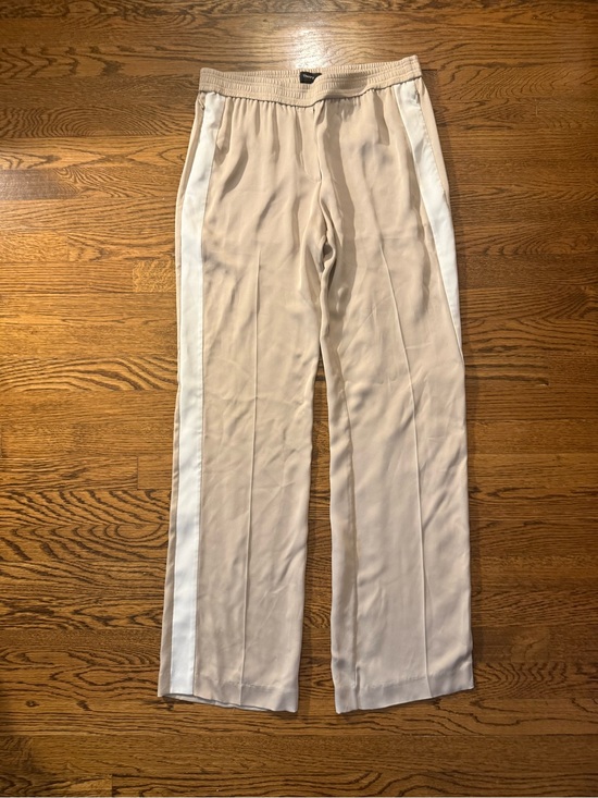 Theory Pants - Theory Beige Wide-Leg Track Pants with White Trim